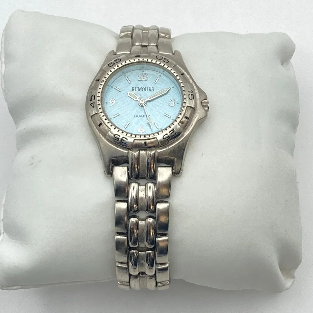Rumours Women's Watch 29mm Silver Tone Blue Textured Dial New Battery 7.25